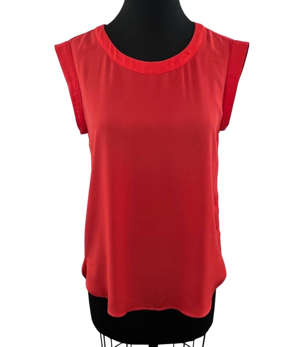 J. Crew Red Sheer Chiffon Blouse Scoop Neck Cap Sleeves Career Flowy Size 4